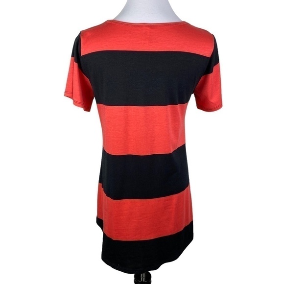 LuLaRoe Colorblock Striped Rounded Back Scoop Blouse Women's Small Orange Black - Picture 2 of 6